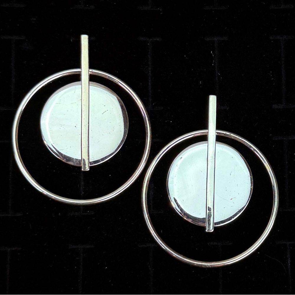 Gold and silvertone, vintage costume pierced dangle, earrings, weighted - Picture 3 of 5
